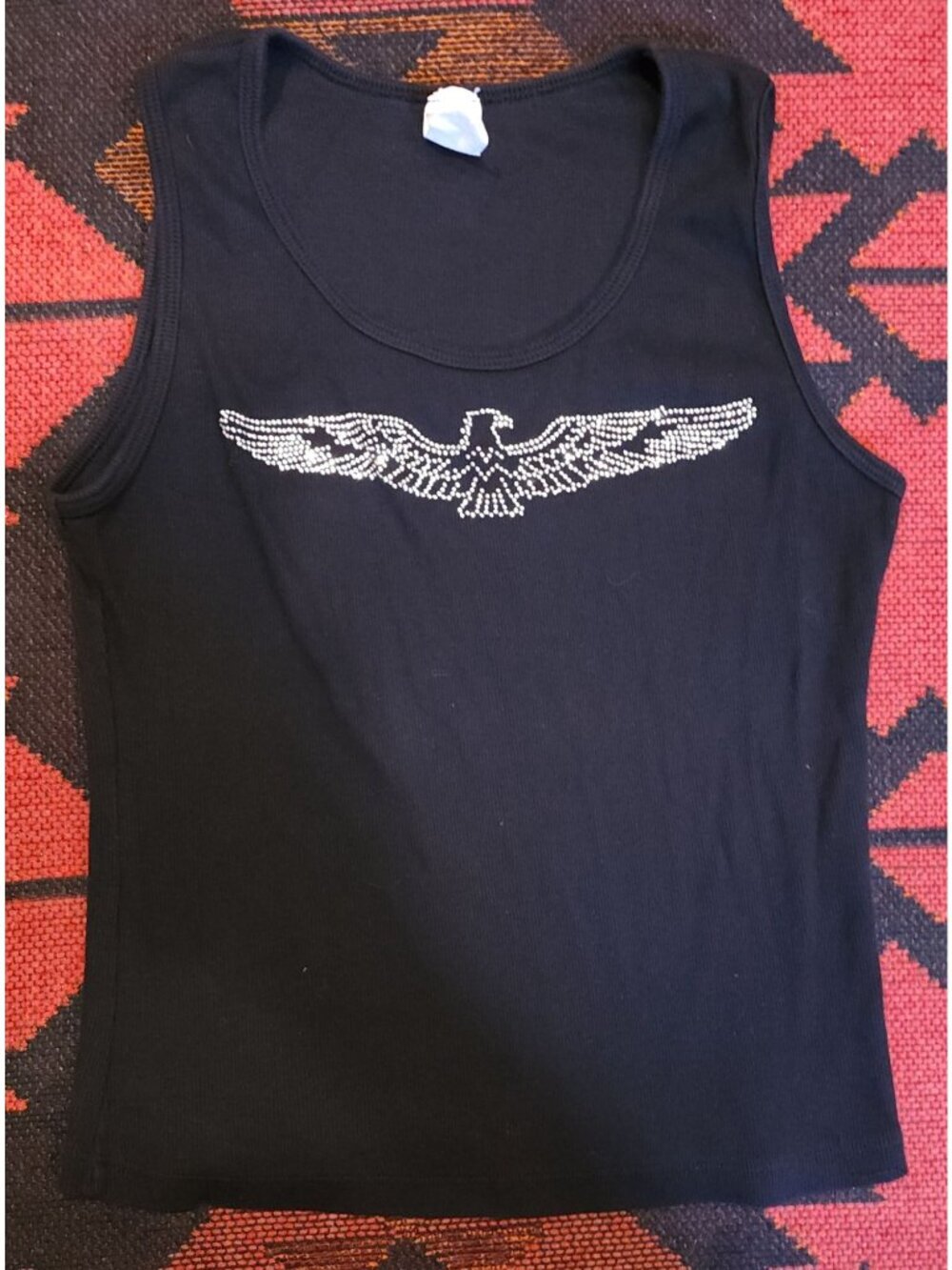 VINTAGE Black Tank Top With Rhinestone Eagle Design - JL Heart Brand - Size L